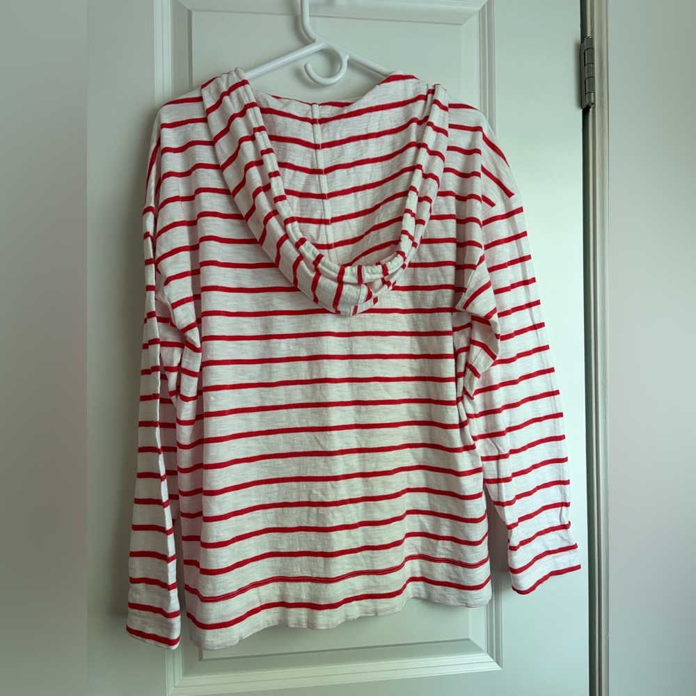 Lou & Grey Red and White Striped Lightweight Hooded Top - Picture 5 of 5